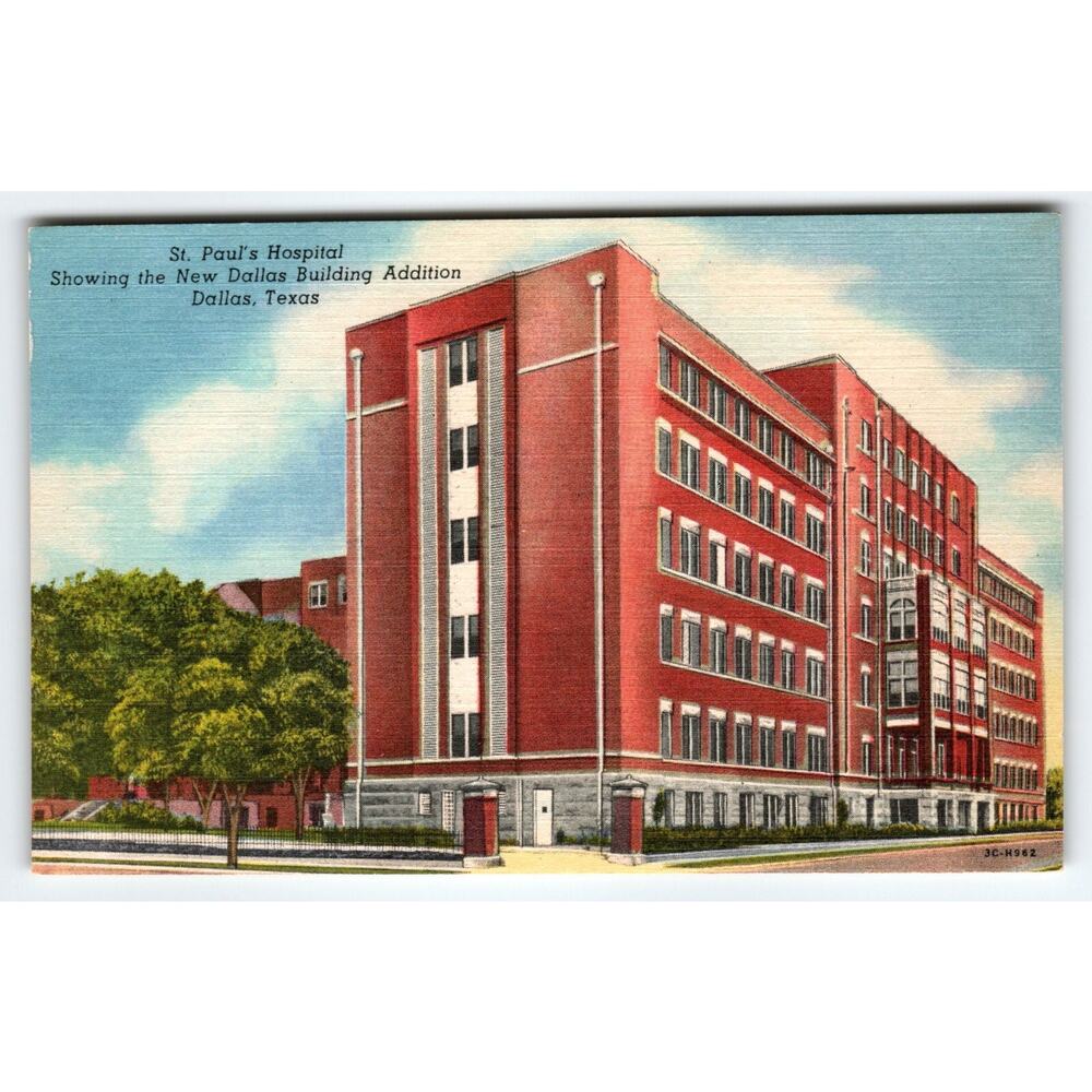 St. Paul's Hospital Building Dallas Texas Linen Postcard Curt Teich Vintage